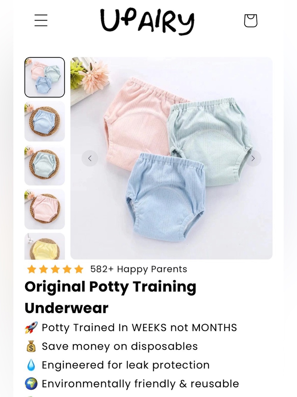 UpAiry Potty Training Underwear - 10 pairs, NWT